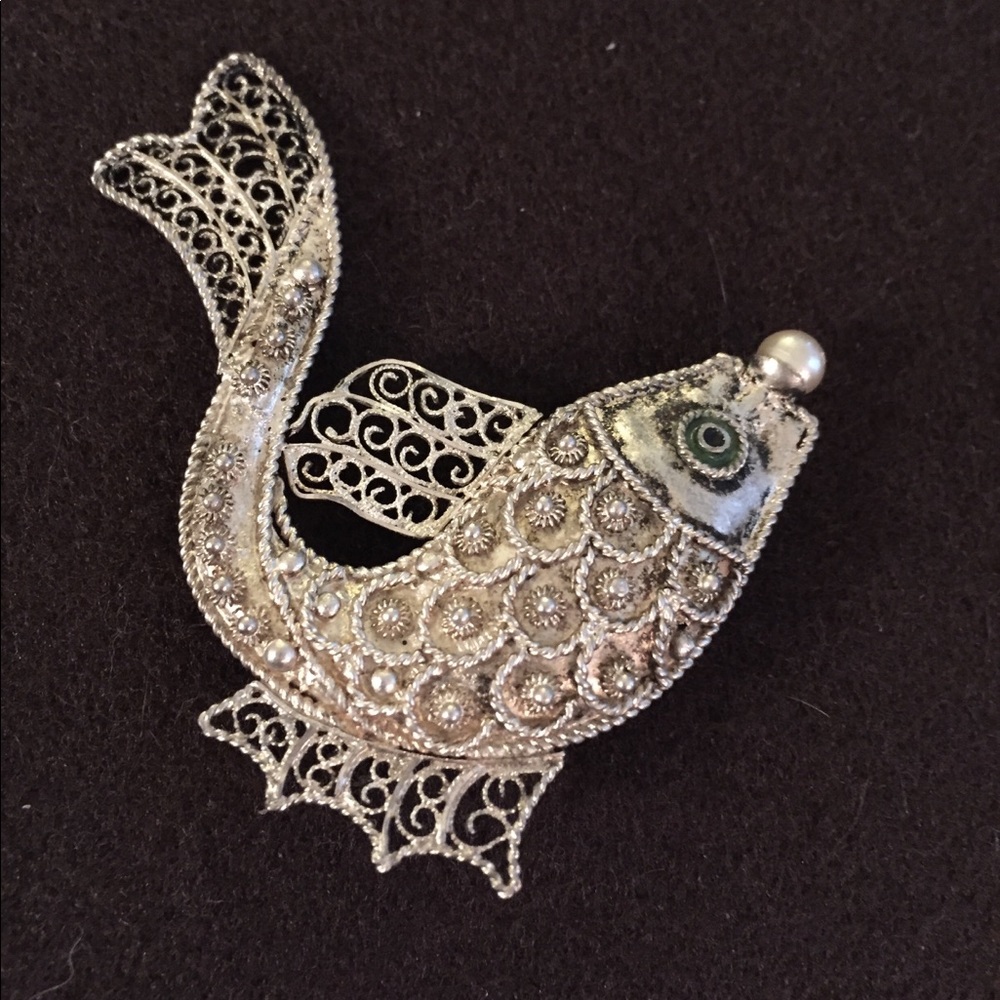 Vintage Sterling Topazio Fish Brooch